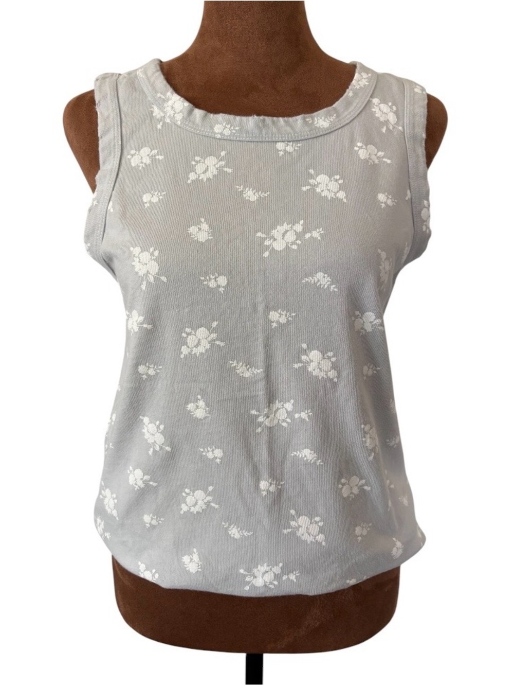 Current/Elliott The Muscle Tee Pearl Blue Floral Cotton Tank Top Small USA Made